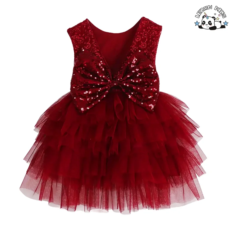 LEZONKIDS - Girls Sequin Dress Princess Skirt Children's New Mesh Dress Girl Big Bow Cake Skirt